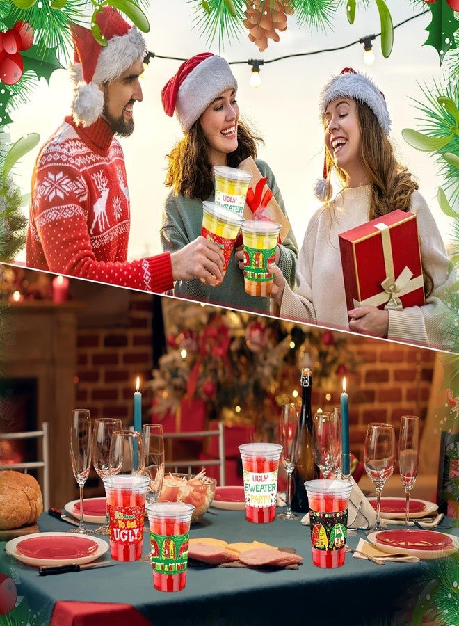 Jingmore 100 Pcs 12 oz Christmas Ugly Sweater Plastic Cups with Straws Christmas Disposable Plastic Cups Winter Xmas Holiday Party Cup Bulk for Merry Christmas Party Supplies Xmas Party Decorations - Image 4
